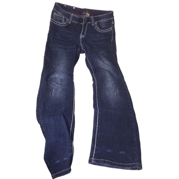 Vintage RED RIVET Dark Blue Wide Ankle Jeans with Contrasting white Threads - Si - Picture 8 of 9